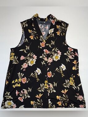Floral Sleeveless Button-Down Tunic Blouse - Plus Size 2X (No Brand)